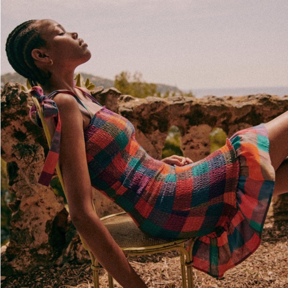 Sezane Velvet Dress in multicolor check